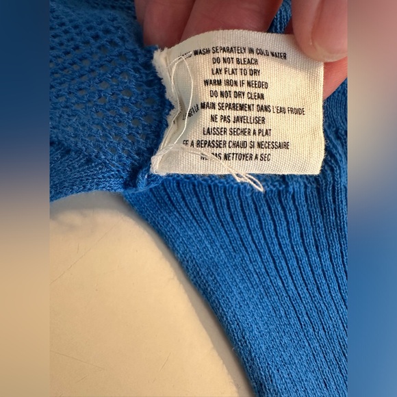 Anthro SPARROW Crystal Coast Cardigan Sweater Blue Pointelle Knit Linen Hoodie - Picture 11 of 14